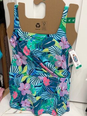 Beyond Control Women’s Floral One Piece Square Neck Swim Dress NWT